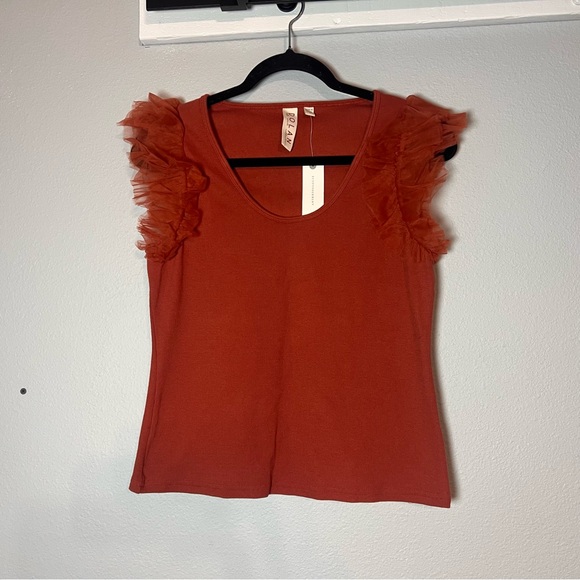 Anthropologie Dolan Tulle Sleeve Tank Top Size Medium Burnt Orange Rust NWT - Picture 3 of 11